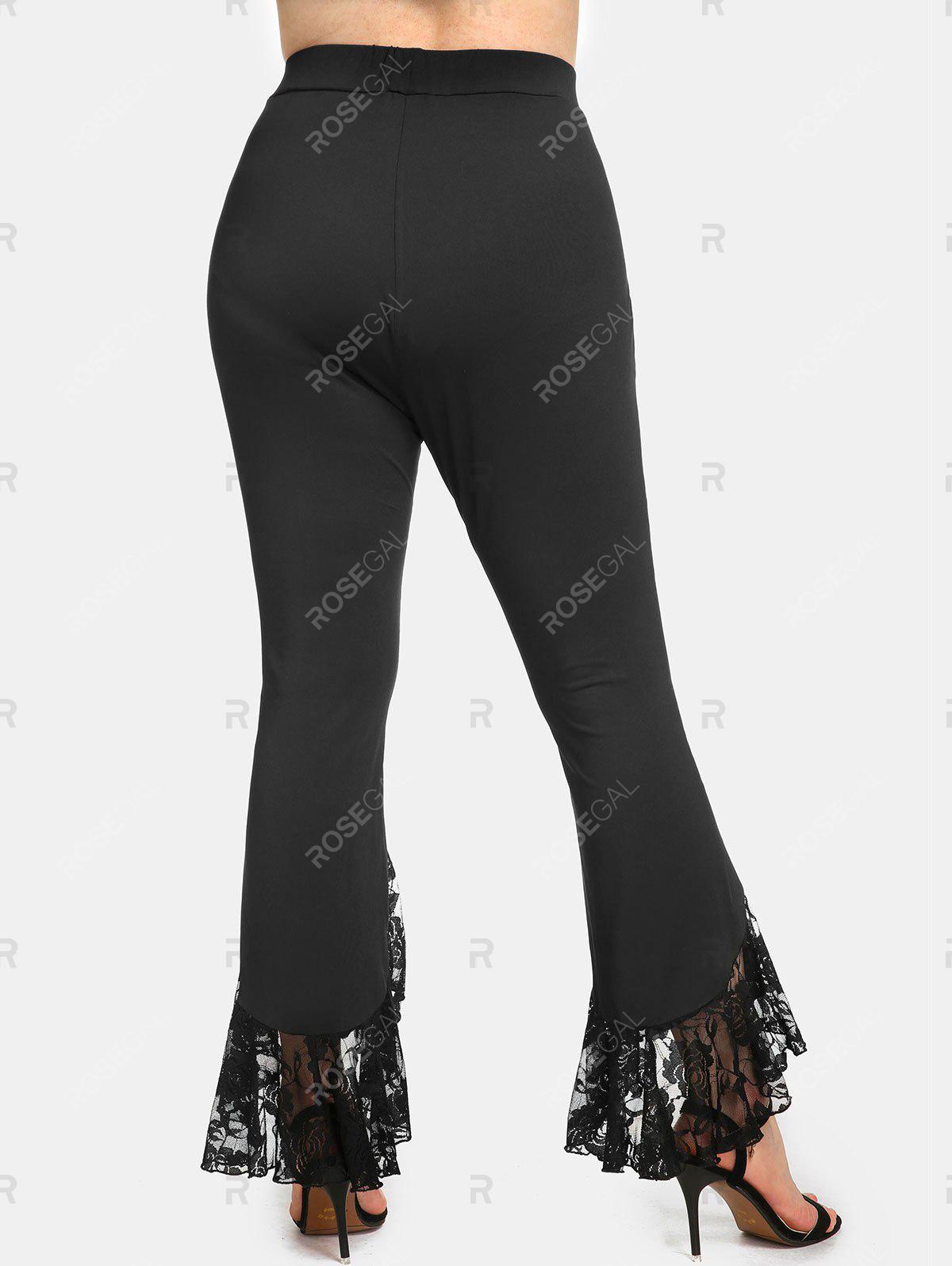 Plus Size&Curve Lace Panel Slit High Rise Flare Pants