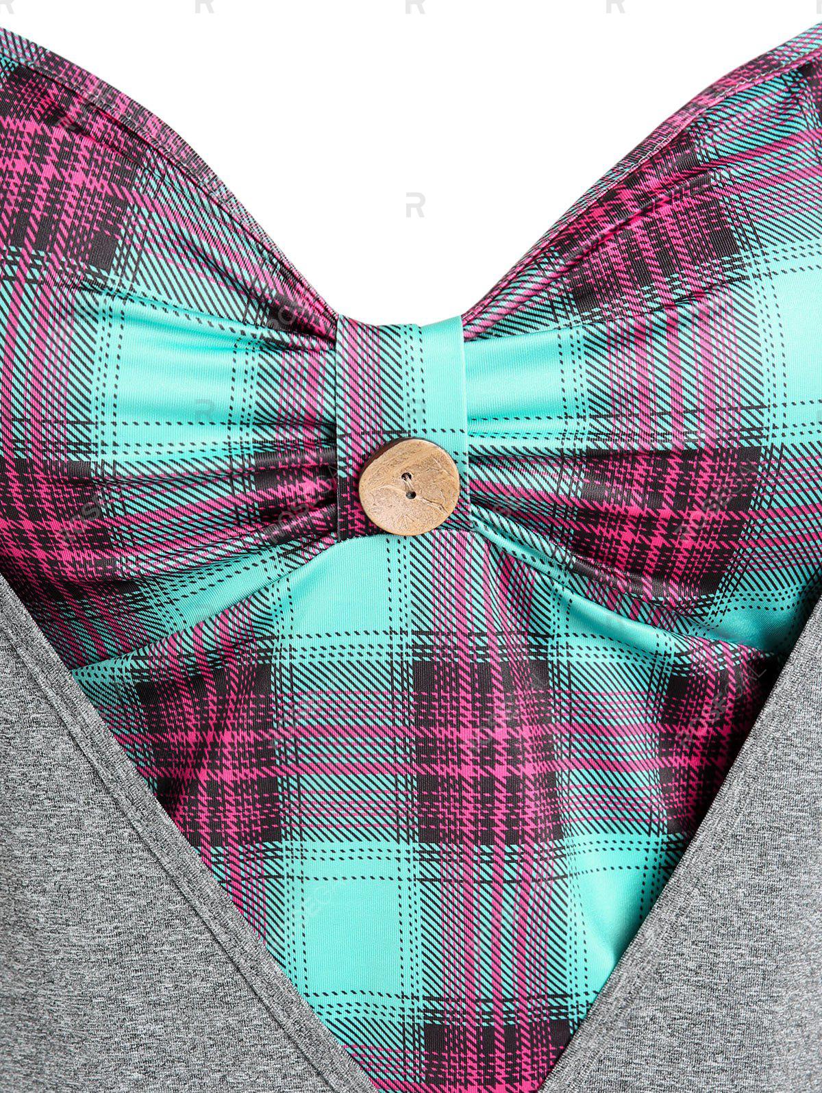 Plus Size & Curve Plaid Sweetheart Neck 2 in 1 Tee