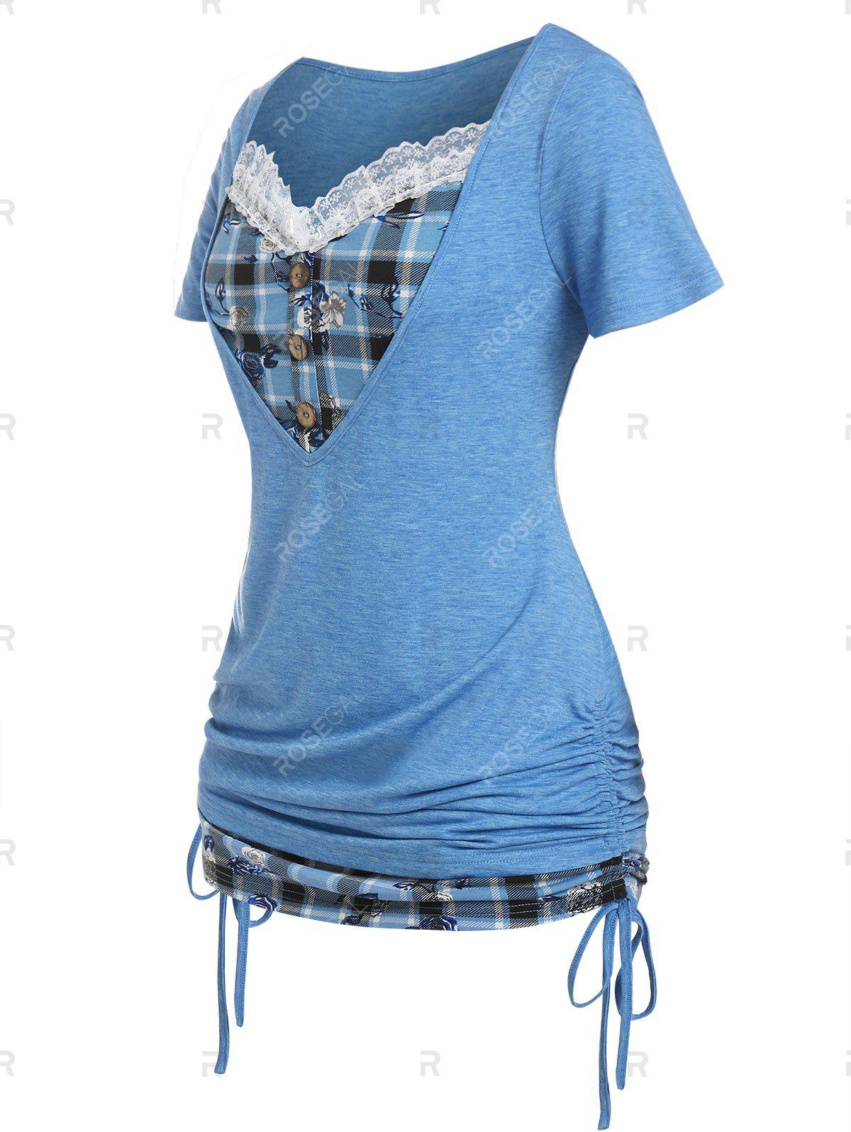 Plus Size & Curve Cinched Plaid 2 in 1 Tee