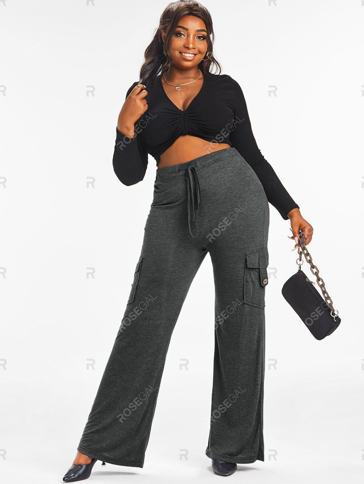 Plus Size & Curve High Waisted Pockets Wide Leg Pants