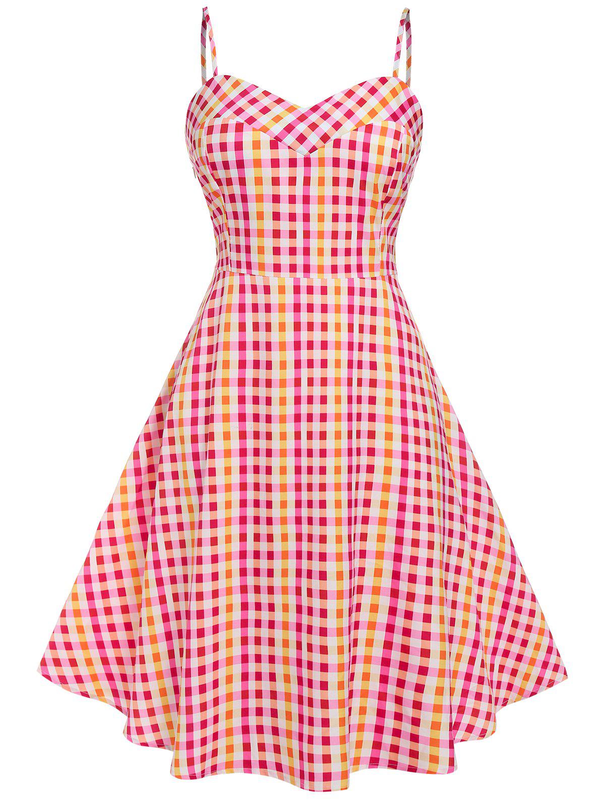 Plus Size Gingham Print Fit and Flare 1950s Dress