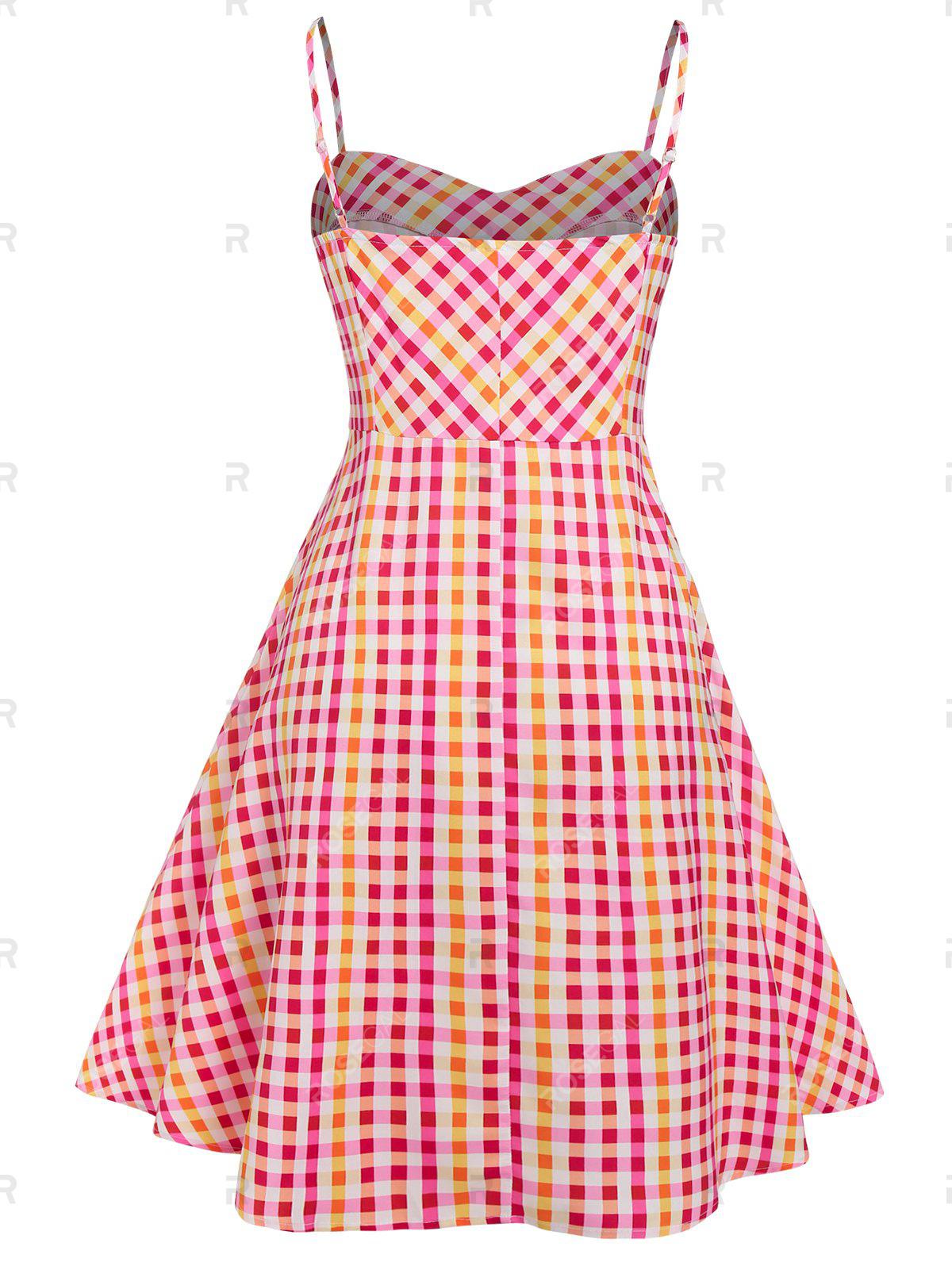 Plus Size Gingham Print Fit and Flare 1950s Dress