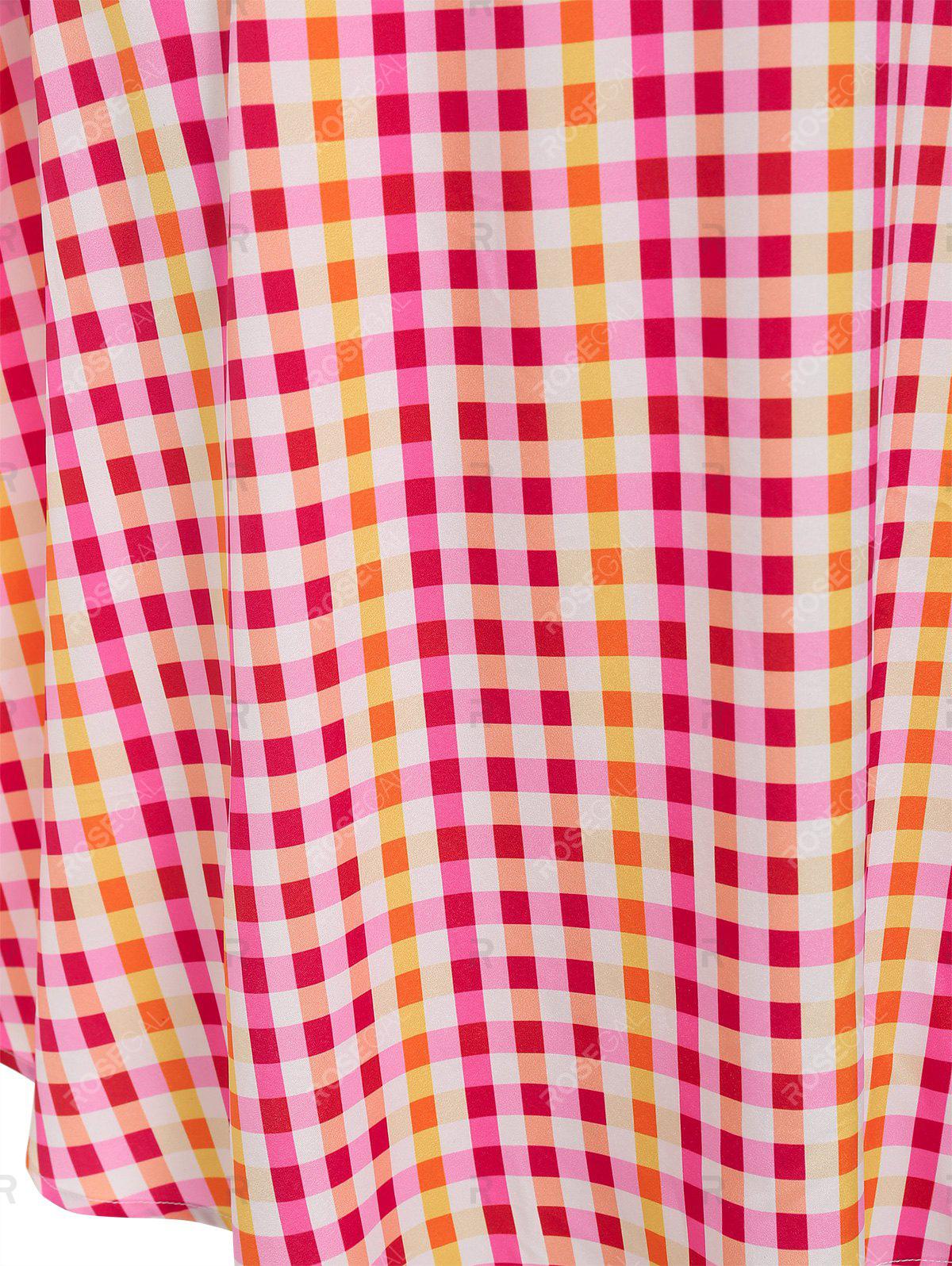 Plus Size Gingham Print Fit and Flare 1950s Dress