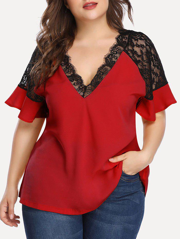 Plus Size & Curve Flutter Sleeve Lace Insert Blouse