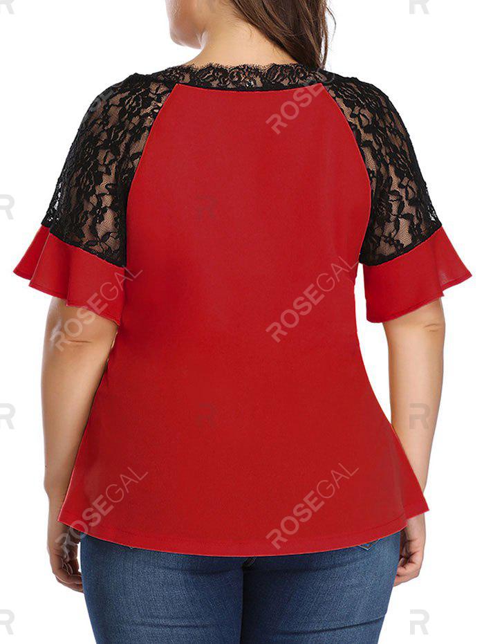 Plus Size & Curve Flutter Sleeve Lace Insert Blouse