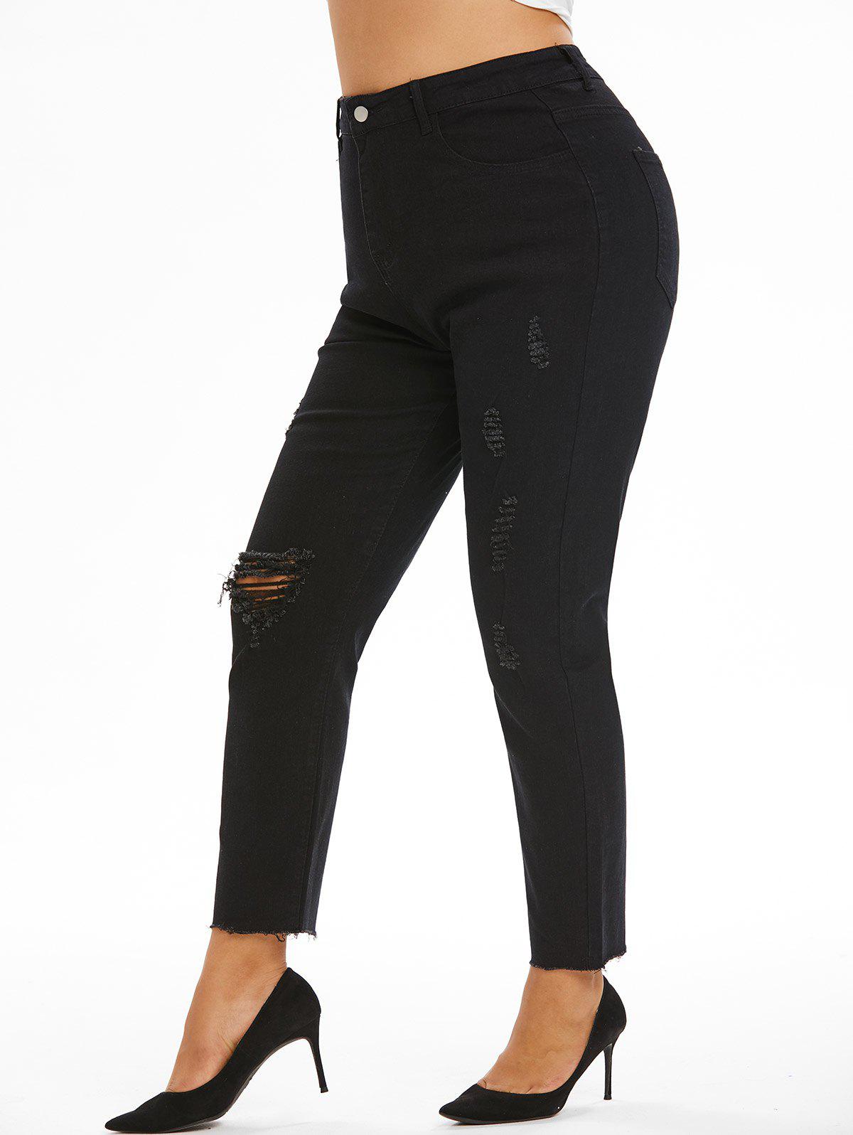 Plus Size&Curve Ripped Raw Hem Stretchy Jeans