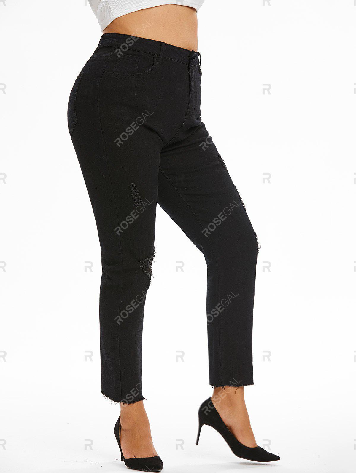 Plus Size&Curve Ripped Raw Hem Stretchy Jeans