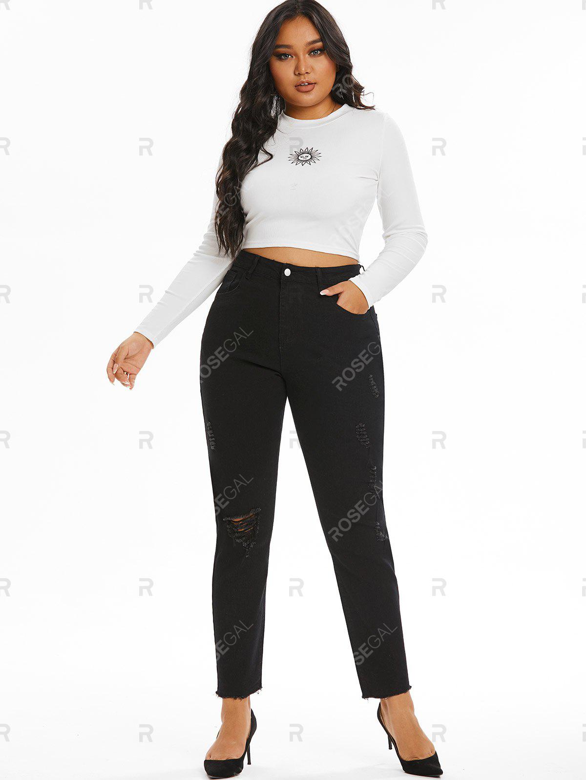 Plus Size&Curve Ripped Raw Hem Stretchy Jeans