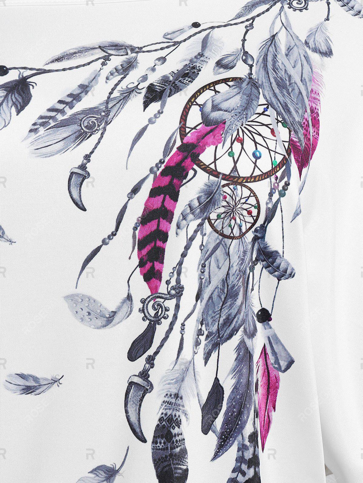 Plus Size & Curve Batwing Sleeve Dreamcatcher Print Skew Neck Tee and Cinched Tank Top Set