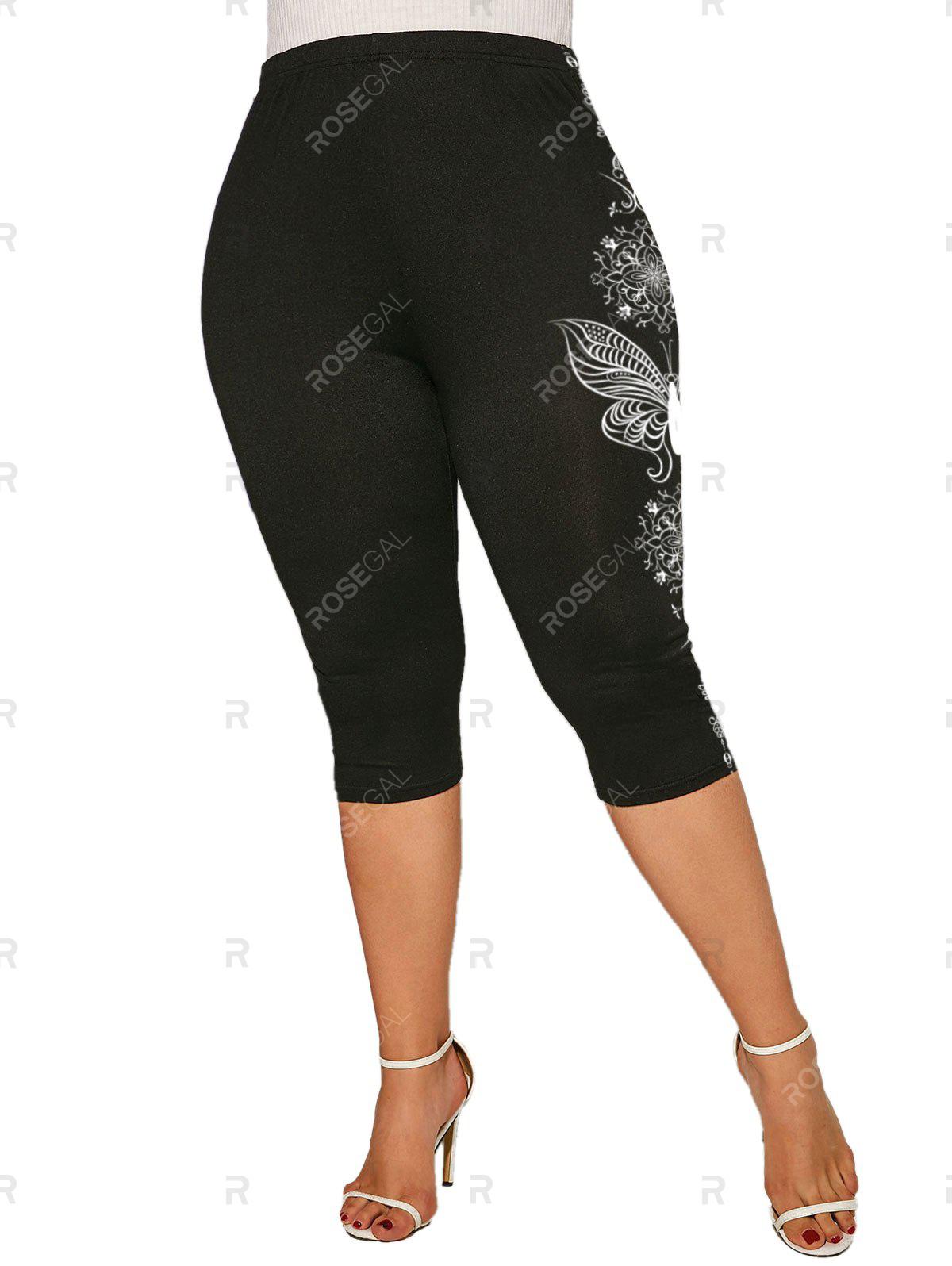 Plus Size & Curve High Rise Butterfly Print Capri Leggings