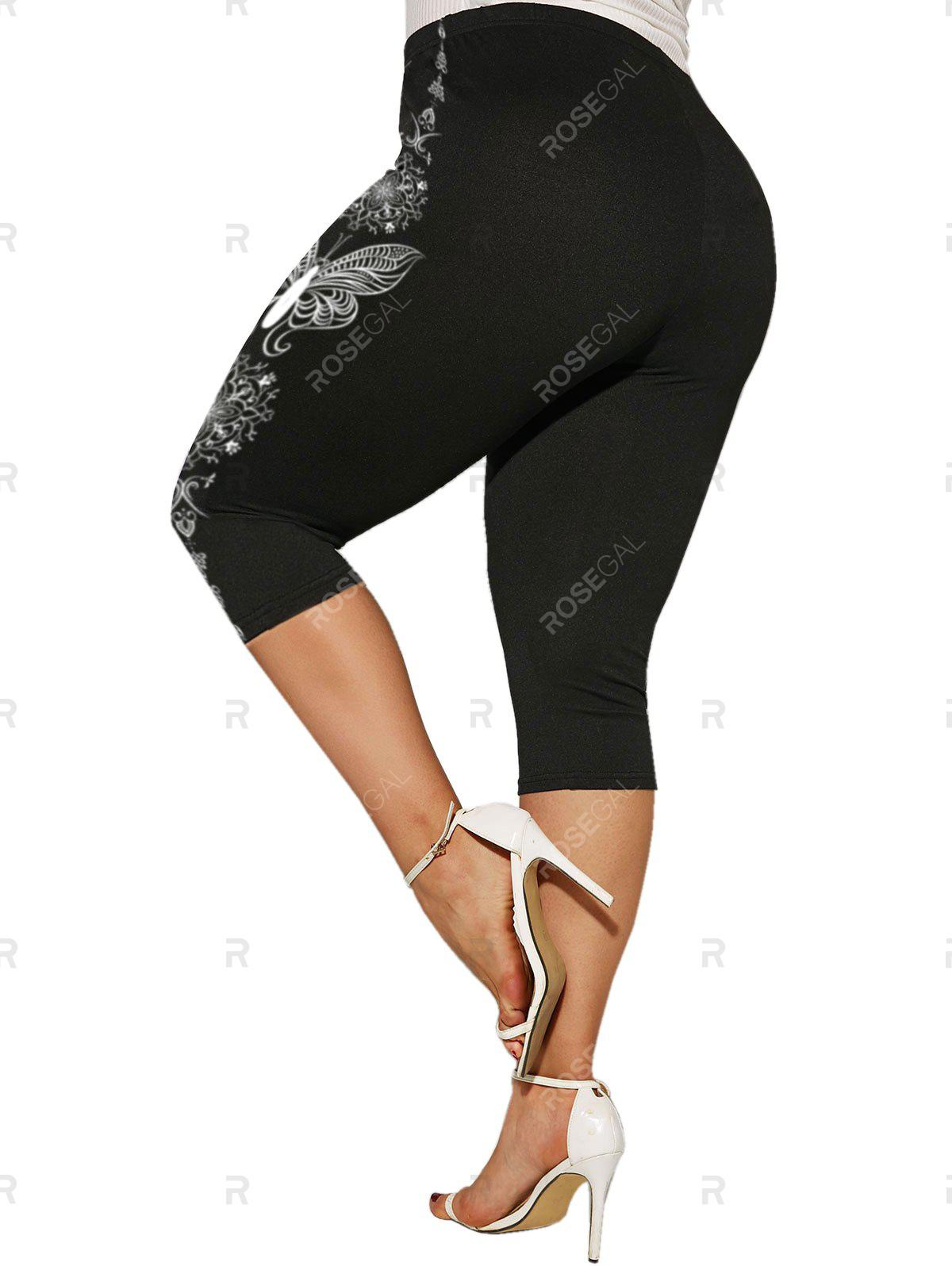 Plus Size & Curve High Rise Butterfly Print Capri Leggings