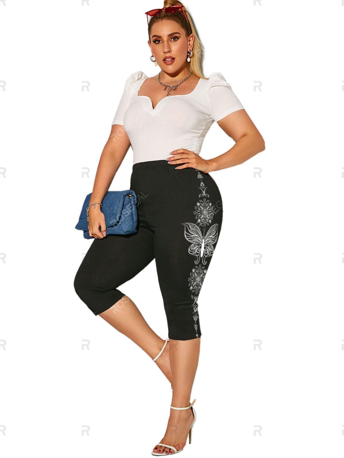 Plus Size & Curve High Rise Butterfly Print Capri Leggings