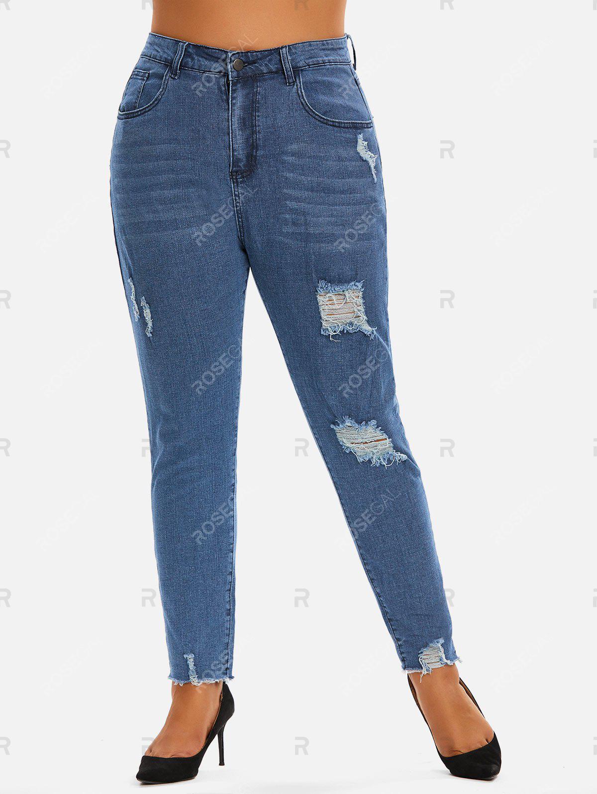 Distressed High Waisted Plus Size & Curve Tapered Jeans