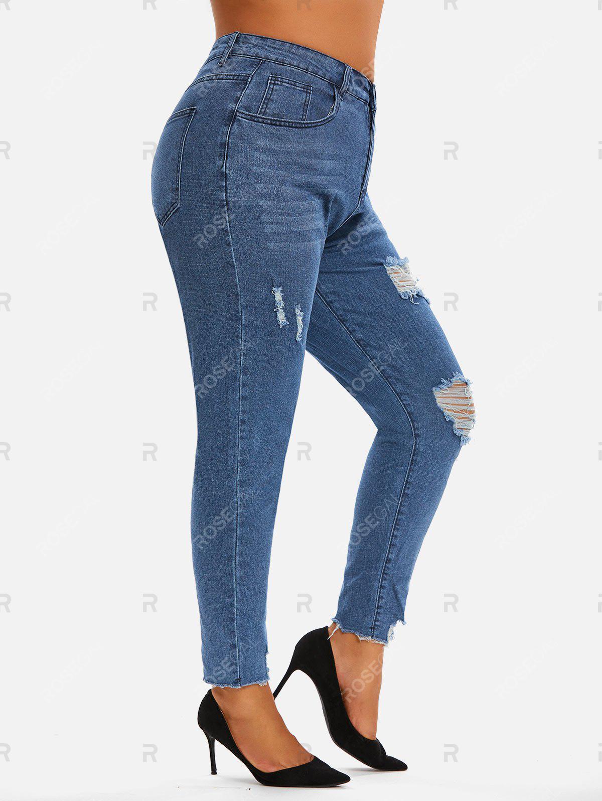 Distressed High Waisted Plus Size & Curve Tapered Jeans