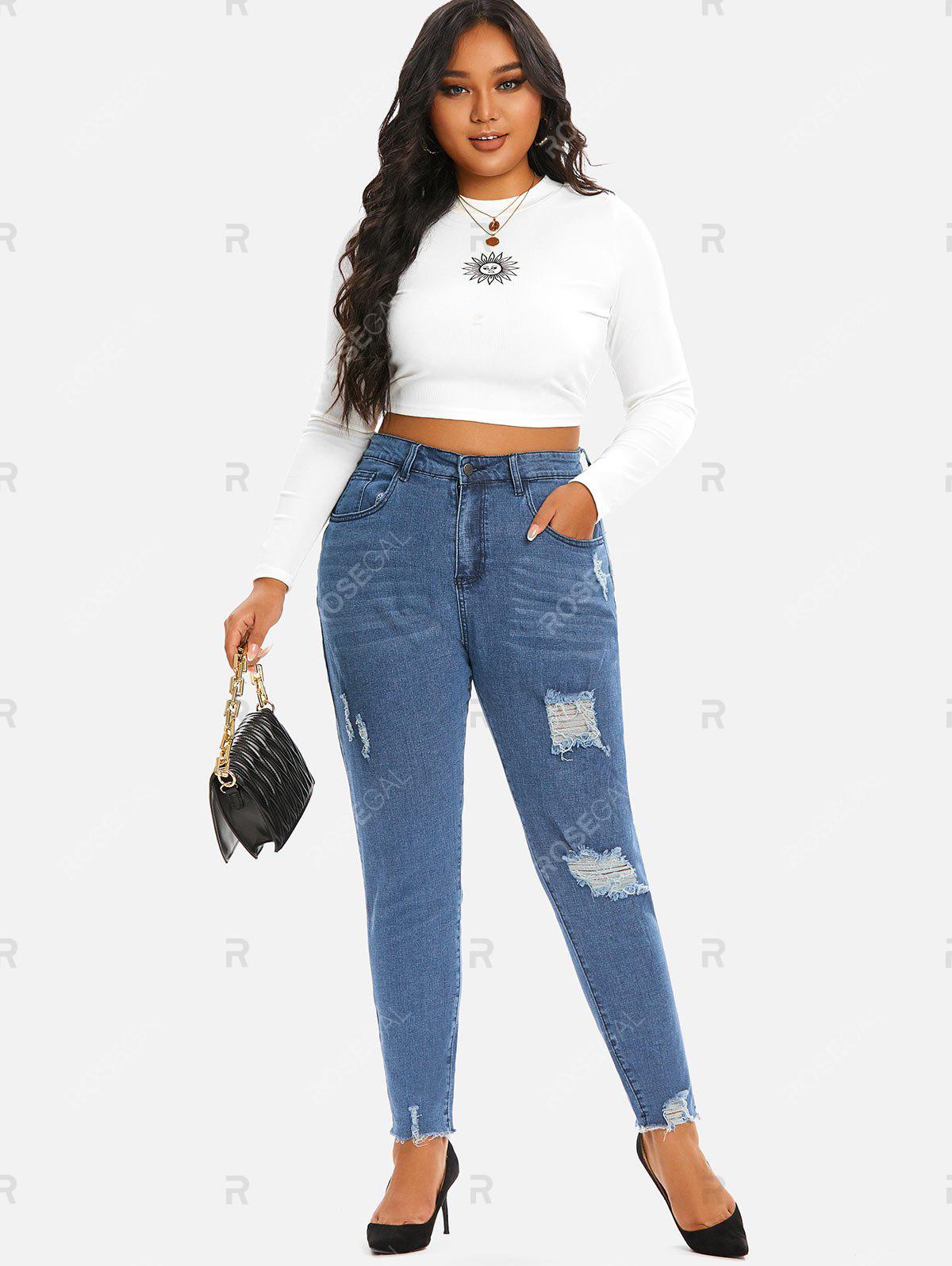 Distressed High Waisted Plus Size & Curve Tapered Jeans