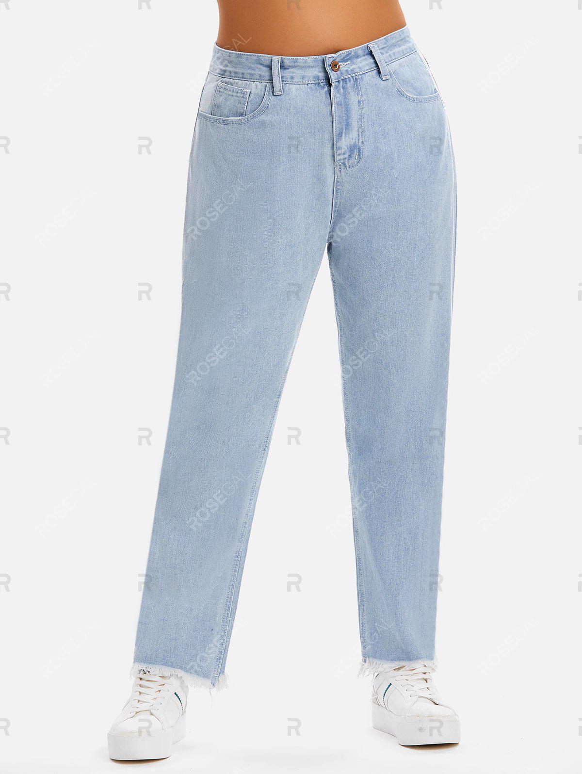 High Waisted Frayed Hem Plus Size & Curve Straight Jeans