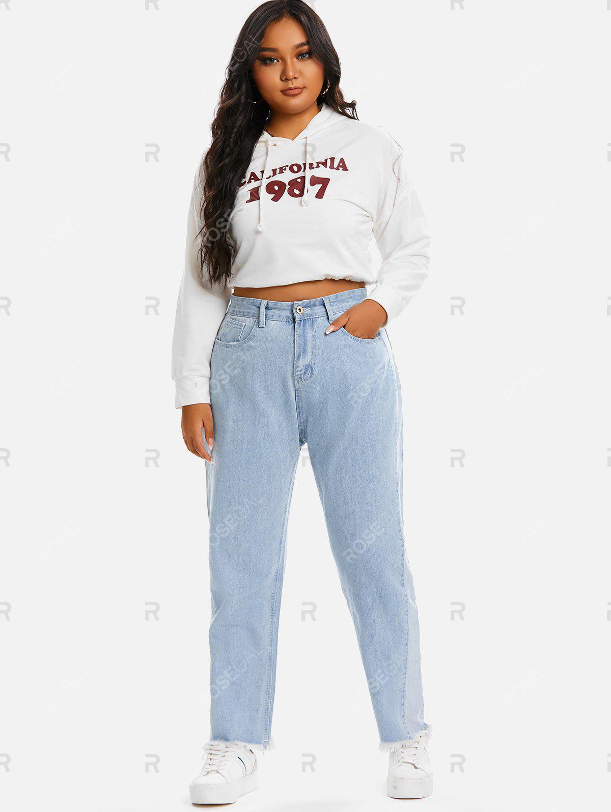 High Waisted Frayed Hem Plus Size & Curve Straight Jeans