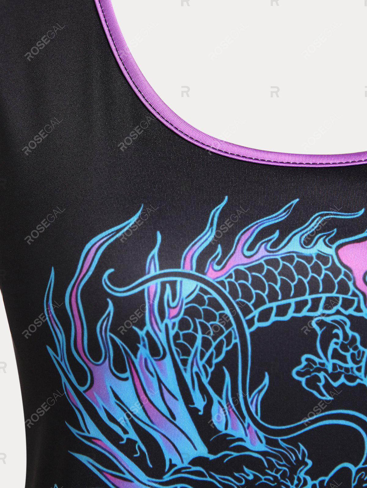 Plus Size & Curve Contrast Dragon Printed Ringer Tee