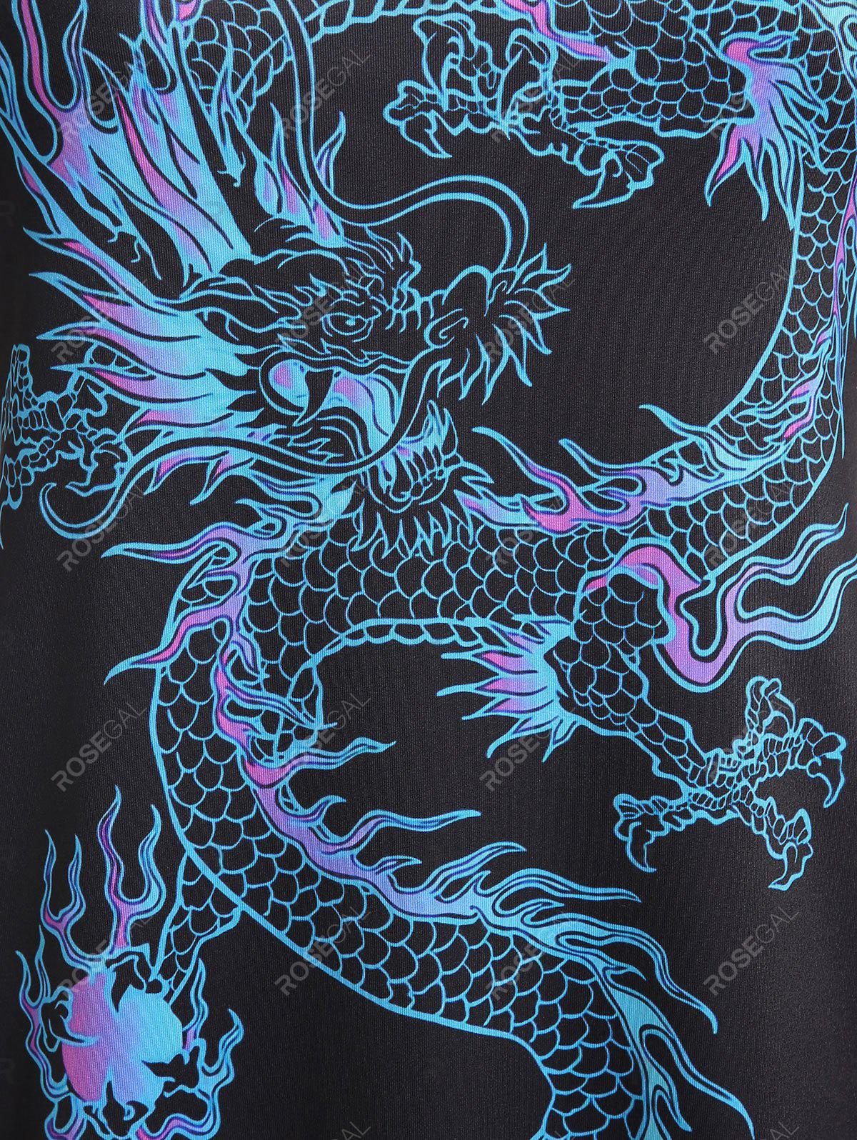 Plus Size & Curve Contrast Dragon Printed Ringer Tee