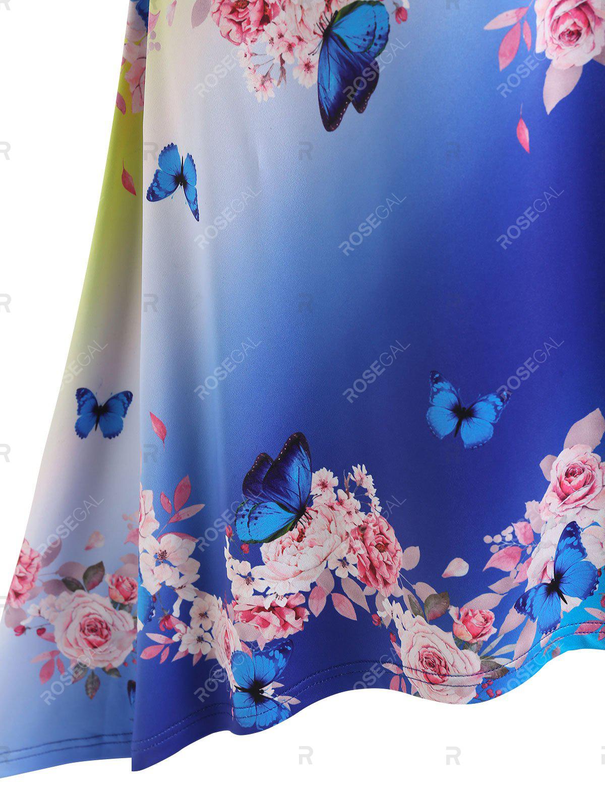 Plus Size&Curve Bowknot Ombre Color Floral Print High Low Dress