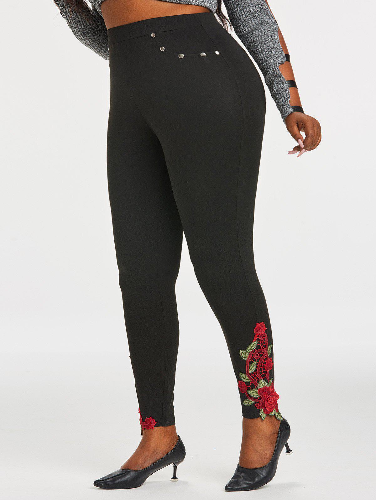 Plus Size&Curve Floral Applique High Rise Pants