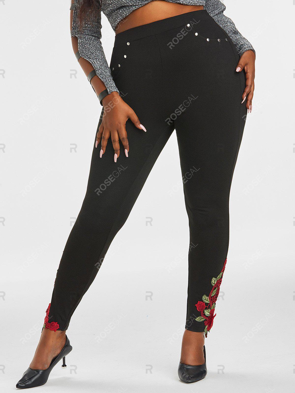 Plus Size&Curve Floral Applique High Rise Pants