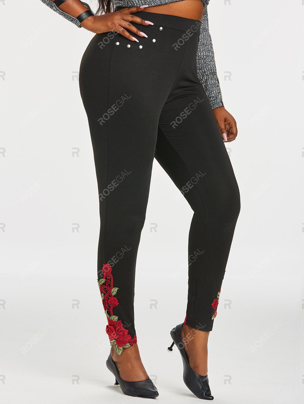 Plus Size&Curve Floral Applique High Rise Pants