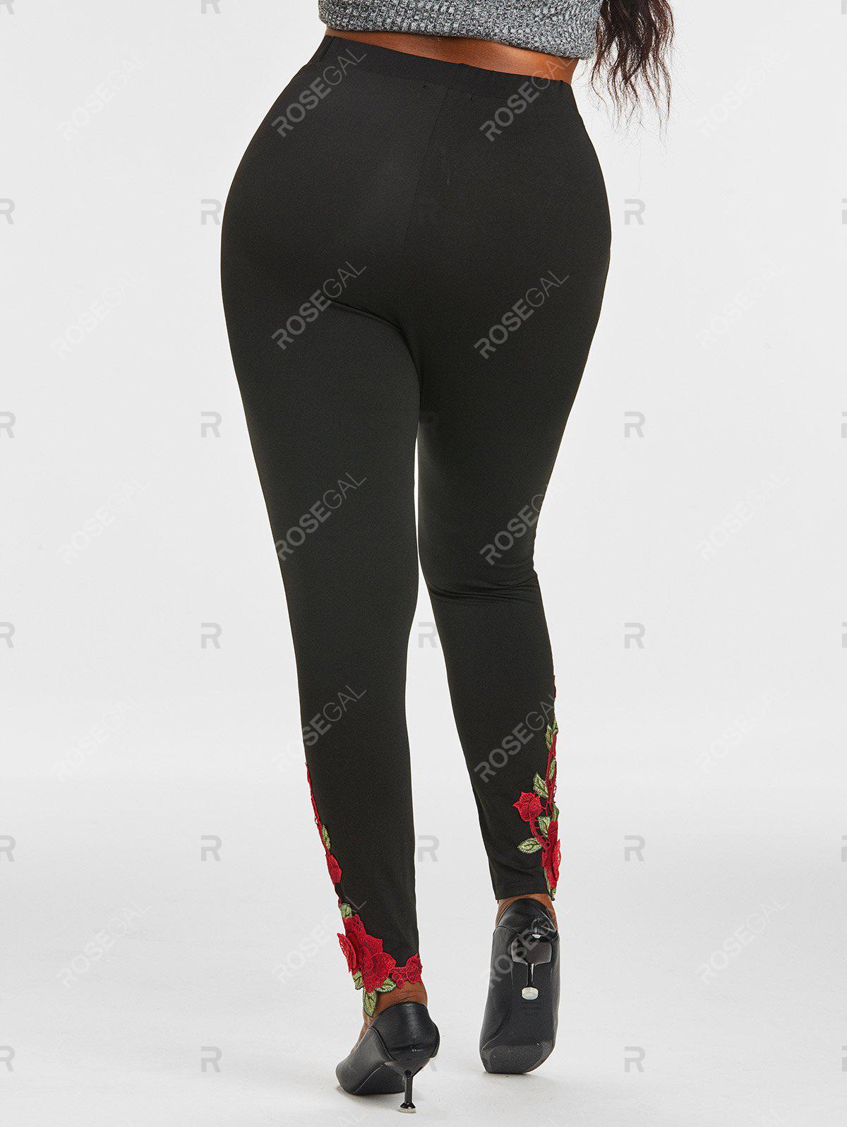 Plus Size&Curve Floral Applique High Rise Pants