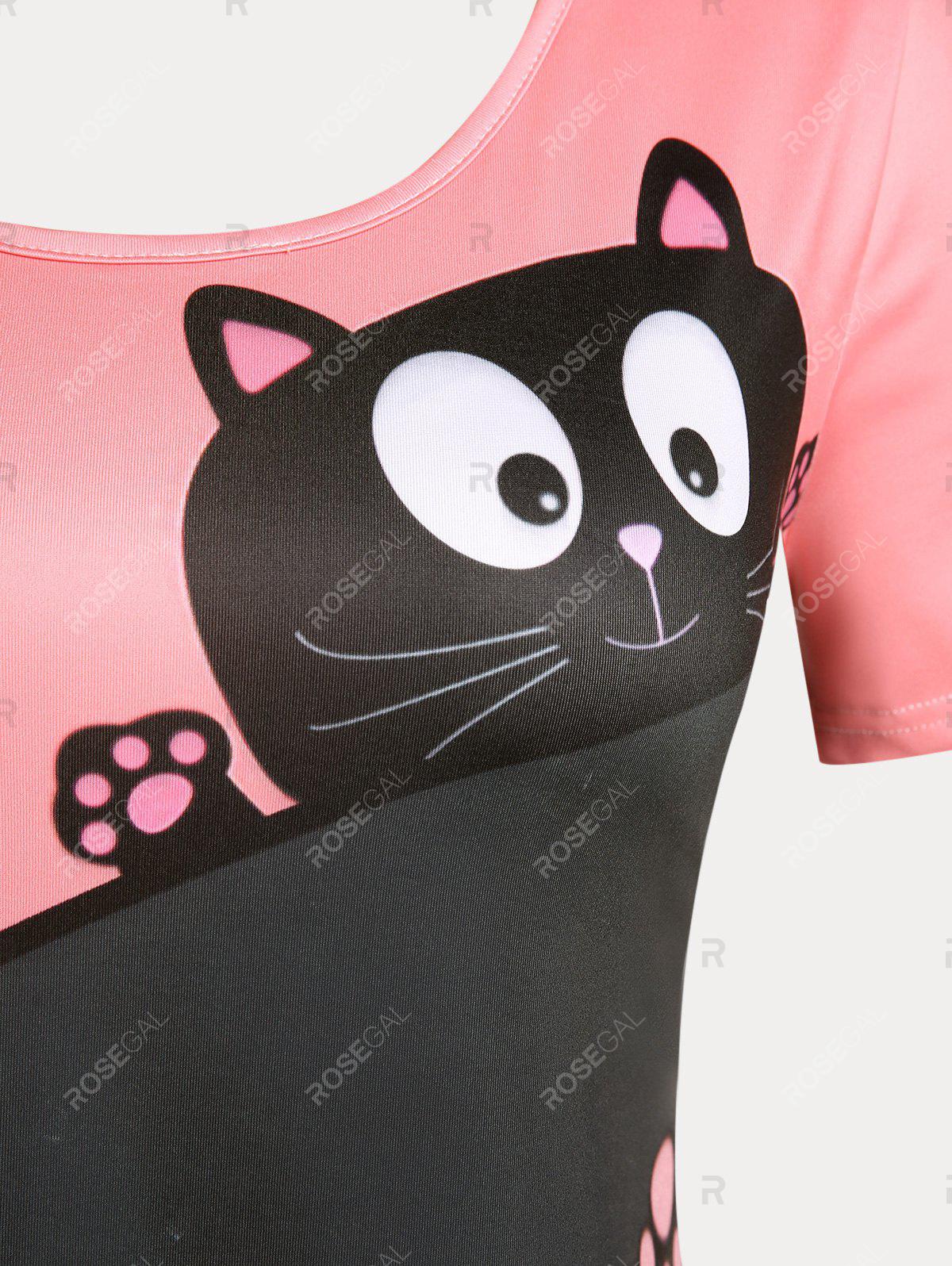 Plus Size & Curve Two Tone Cat Print Short Sleeves Tee