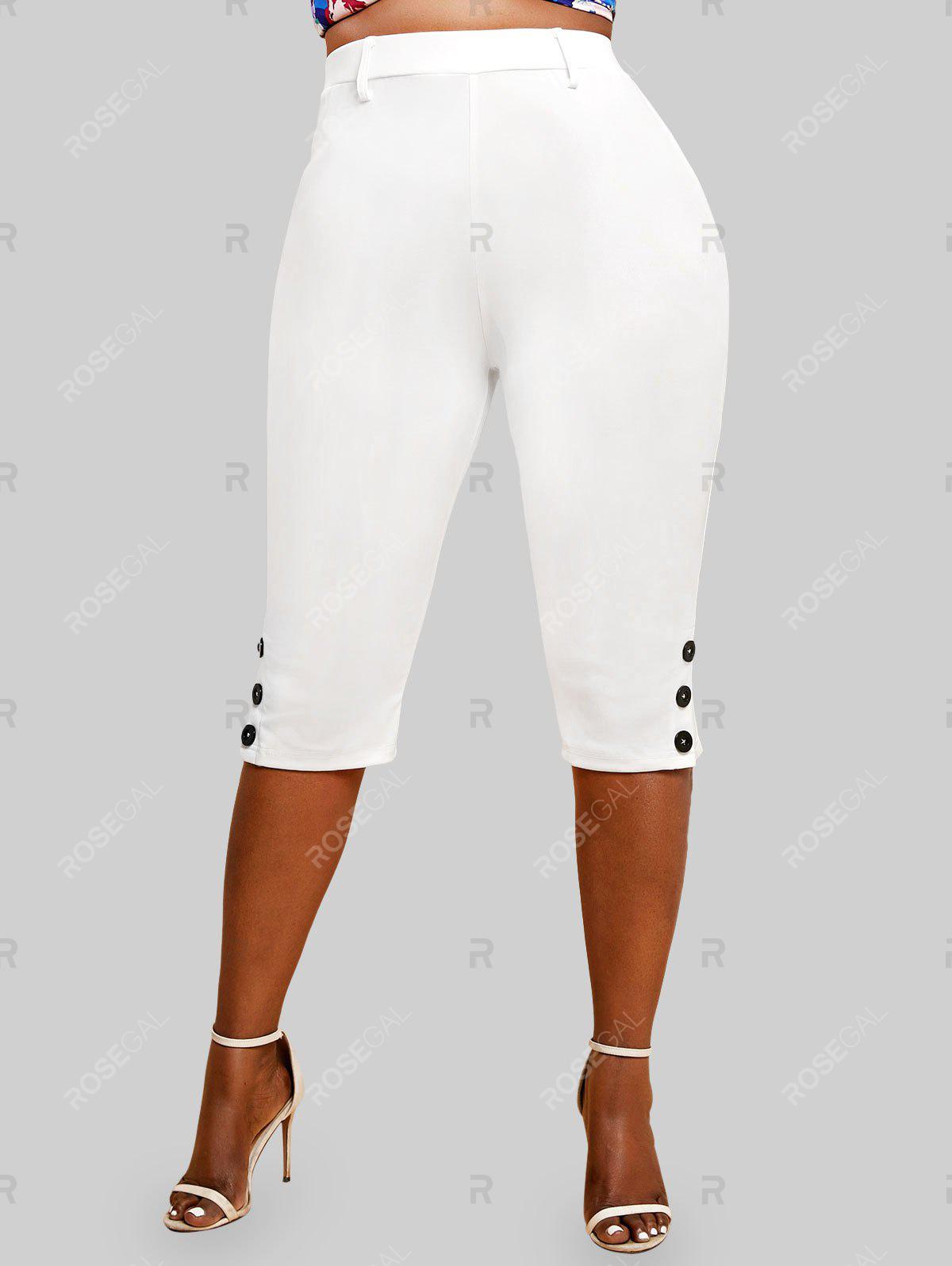 Plus Size & Curve Slit Buttoned Hem Capri High Rise Leggings