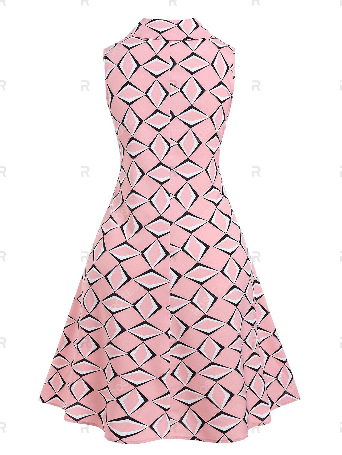 Plus Size Lace-up Geometric Print Zip A Line 1950s Dress