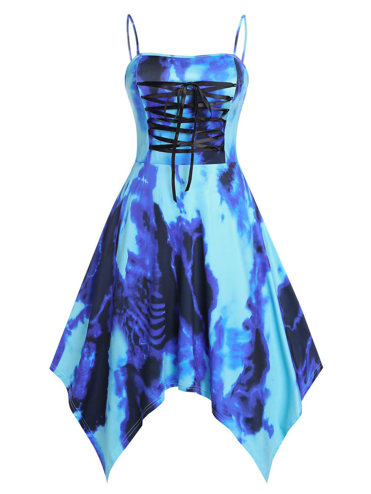 Plus Size&Curve Lace Up Tie Dye Handkerchief Dress