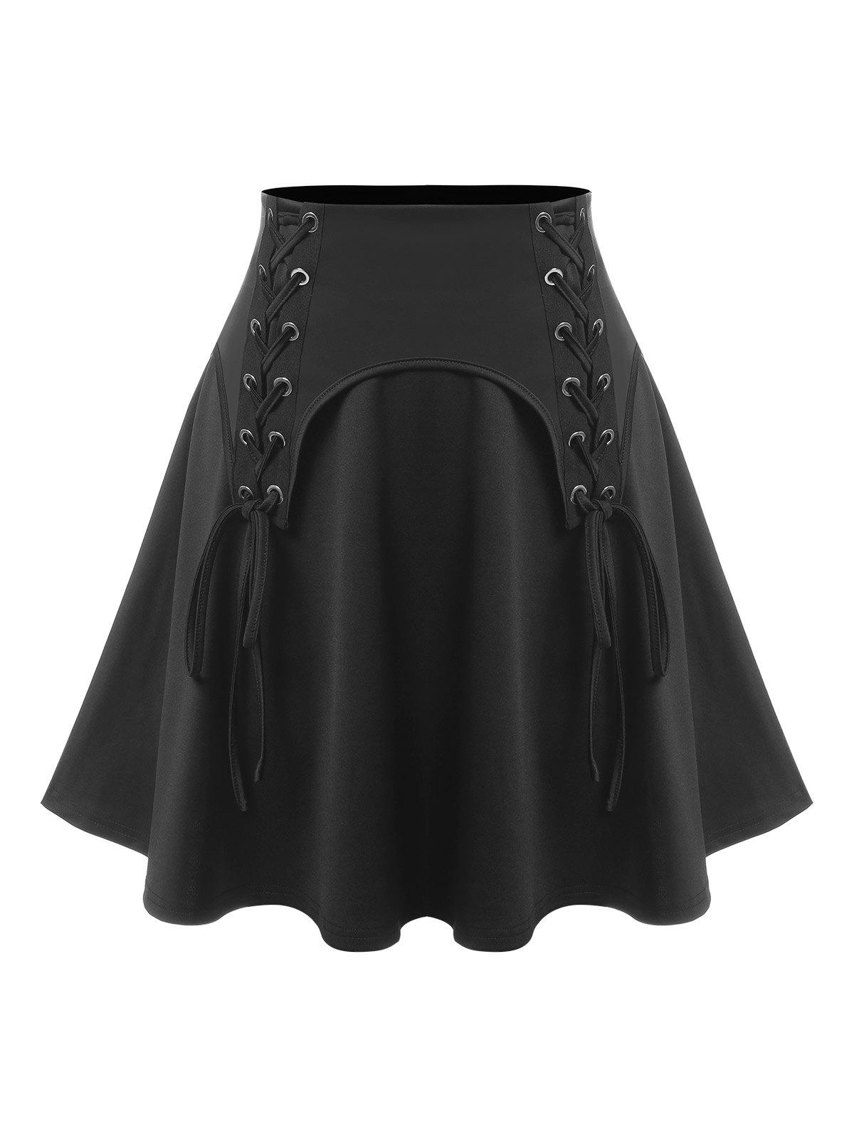 Plus Size&Curve Punk Lace Up Mini A Line Skirt