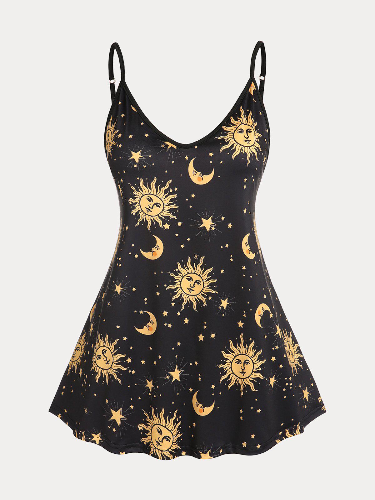 Plus Size & Curve Sun Moon Print Flowy Tank Top