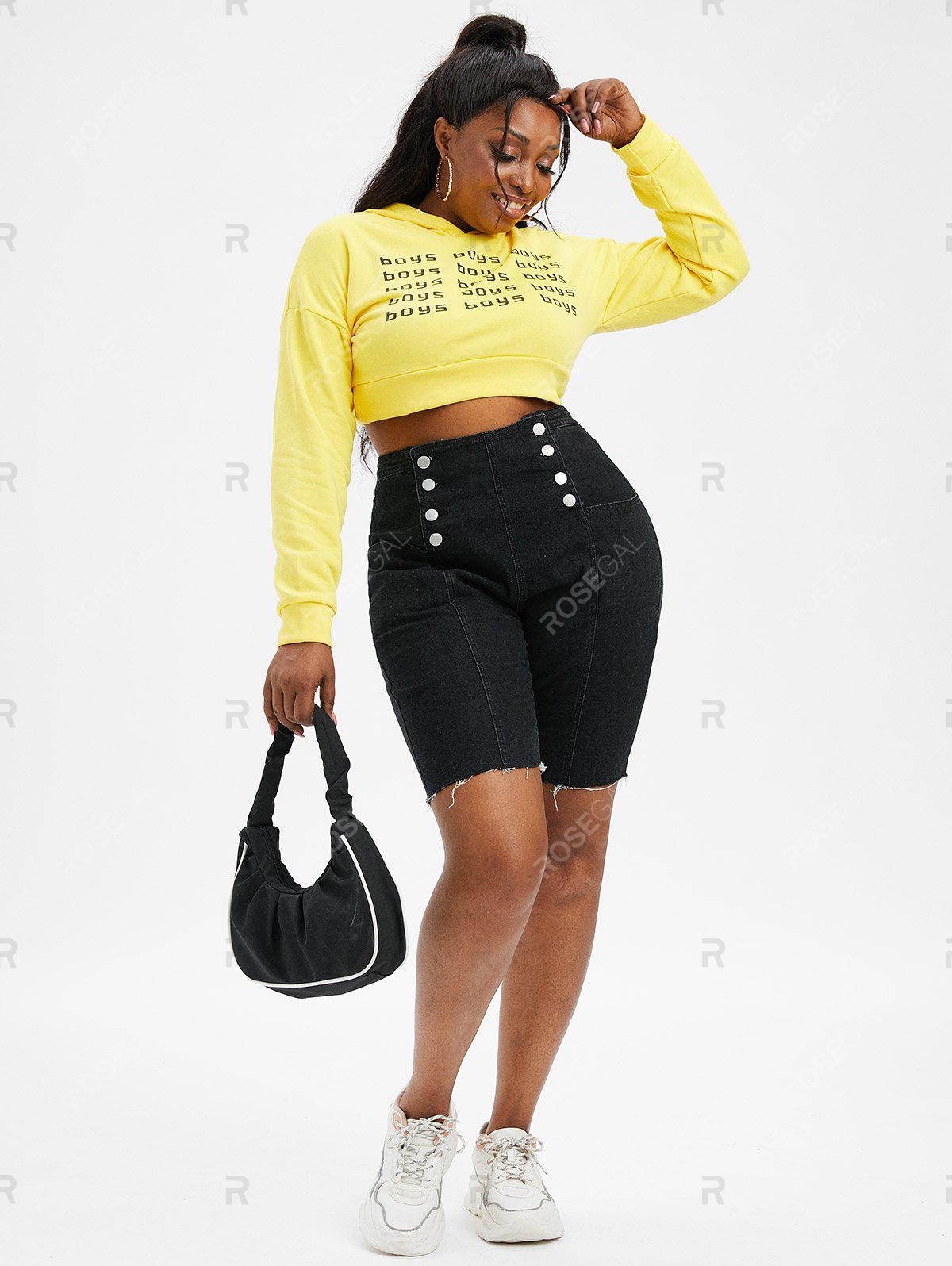 Plus Size & Curve Frayed Double Breasted Denim Biker Shorts