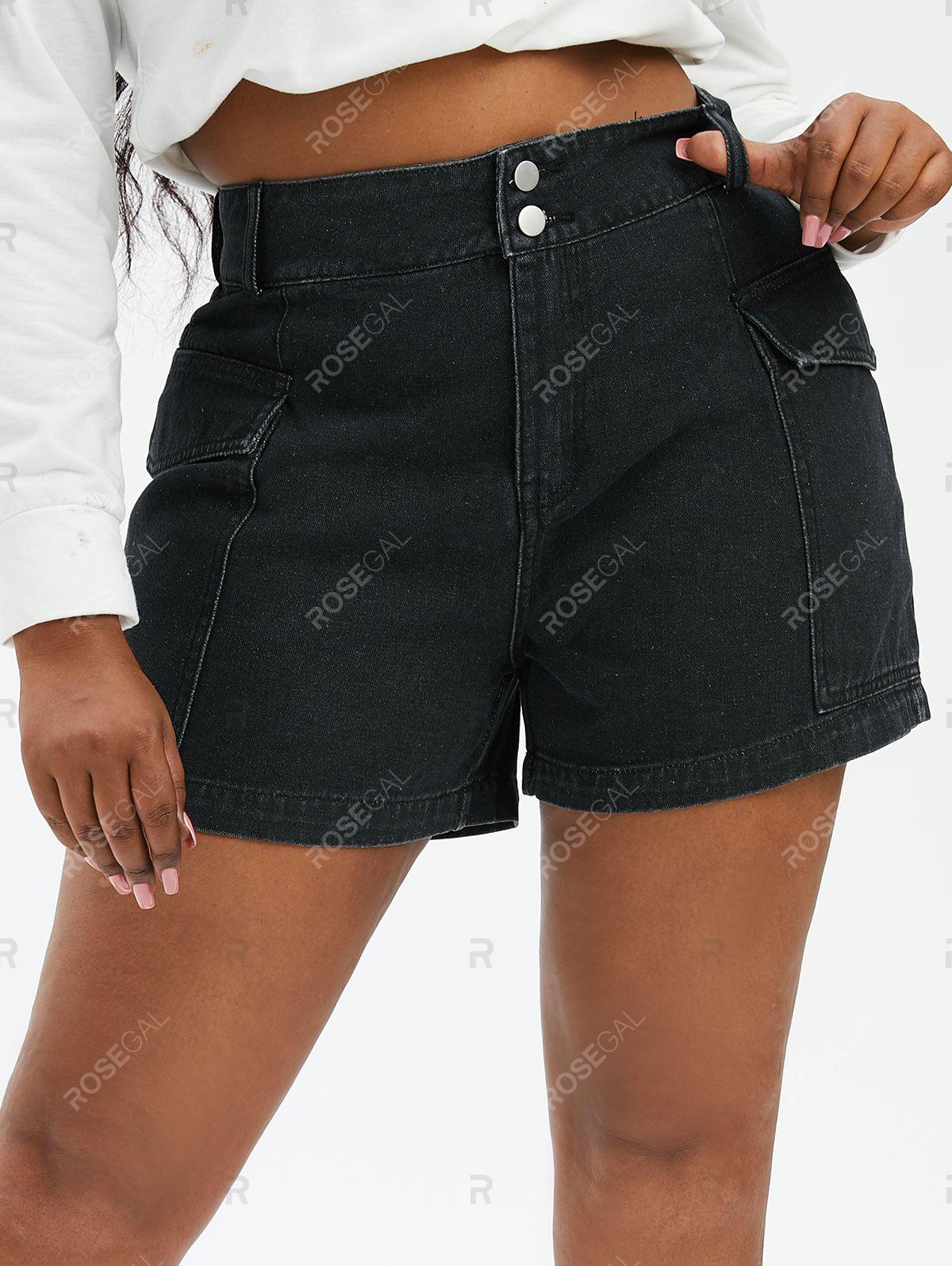 Plus Size & Curve Flap Pockets Denim Cargo Shorts