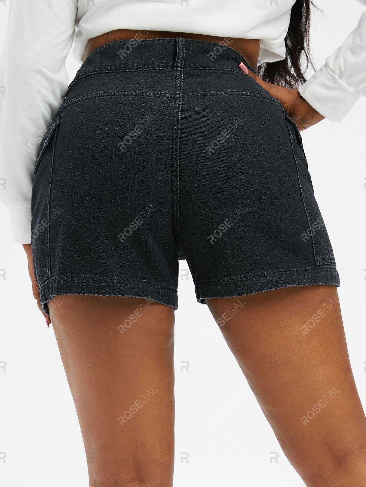 Plus Size & Curve Flap Pockets Denim Cargo Shorts