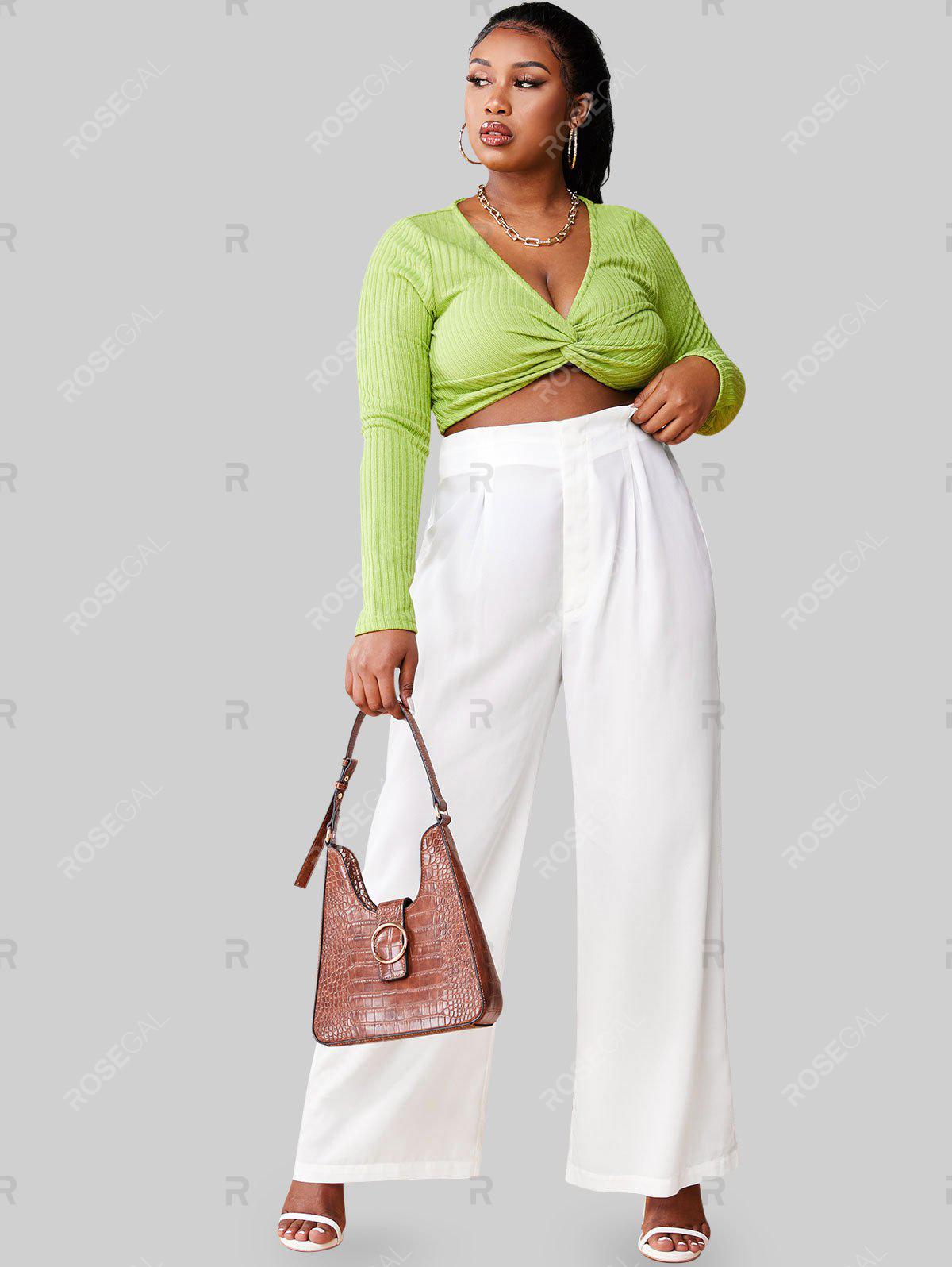 Plus Size High Waisted Pleated Wide Leg Pants