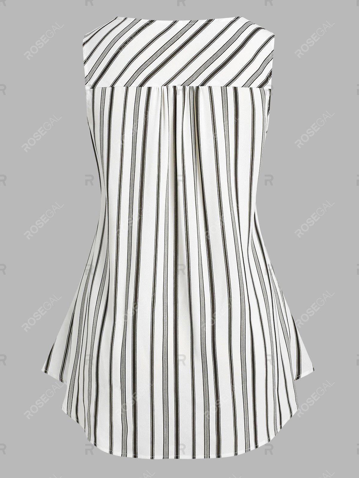 Plus Size & Curve Ruffle Striped Button Front Sleeveless Blouse