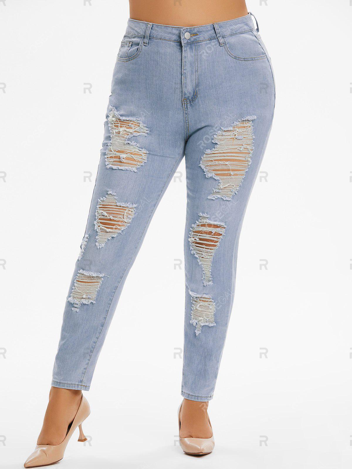 Plus Size & Curve Ripped Distressed Light Wash Jeans