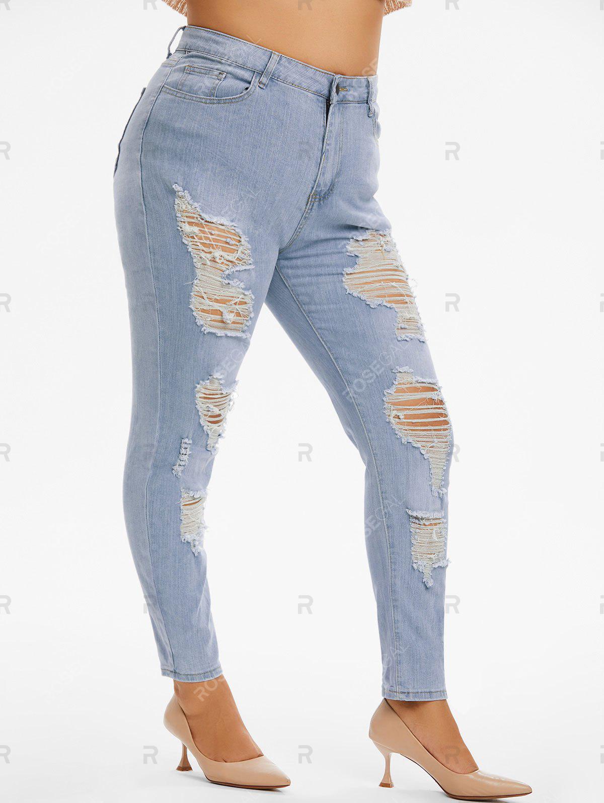 Plus Size & Curve Ripped Distressed Light Wash Jeans