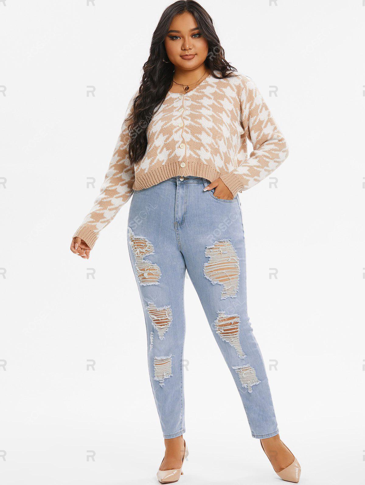 Plus Size & Curve Ripped Distressed Light Wash Jeans