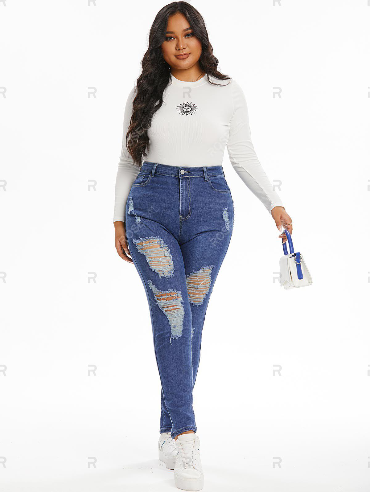 Plus Size&Curve Skinny Distressed Destroyed Jeans