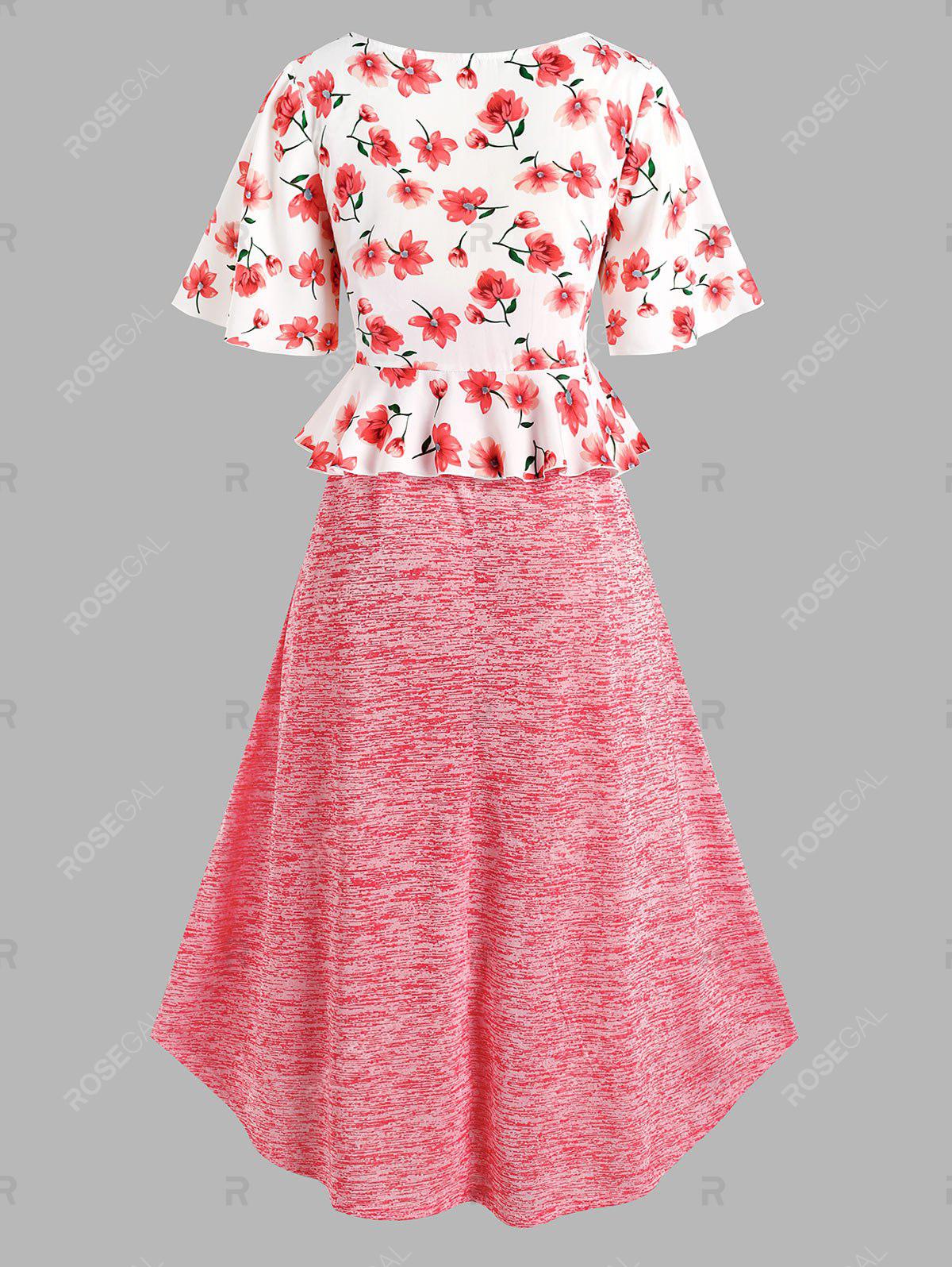 Plus Size & Curve Cami Dress with Cottagecore Flower Tie Front Peplum Blouse