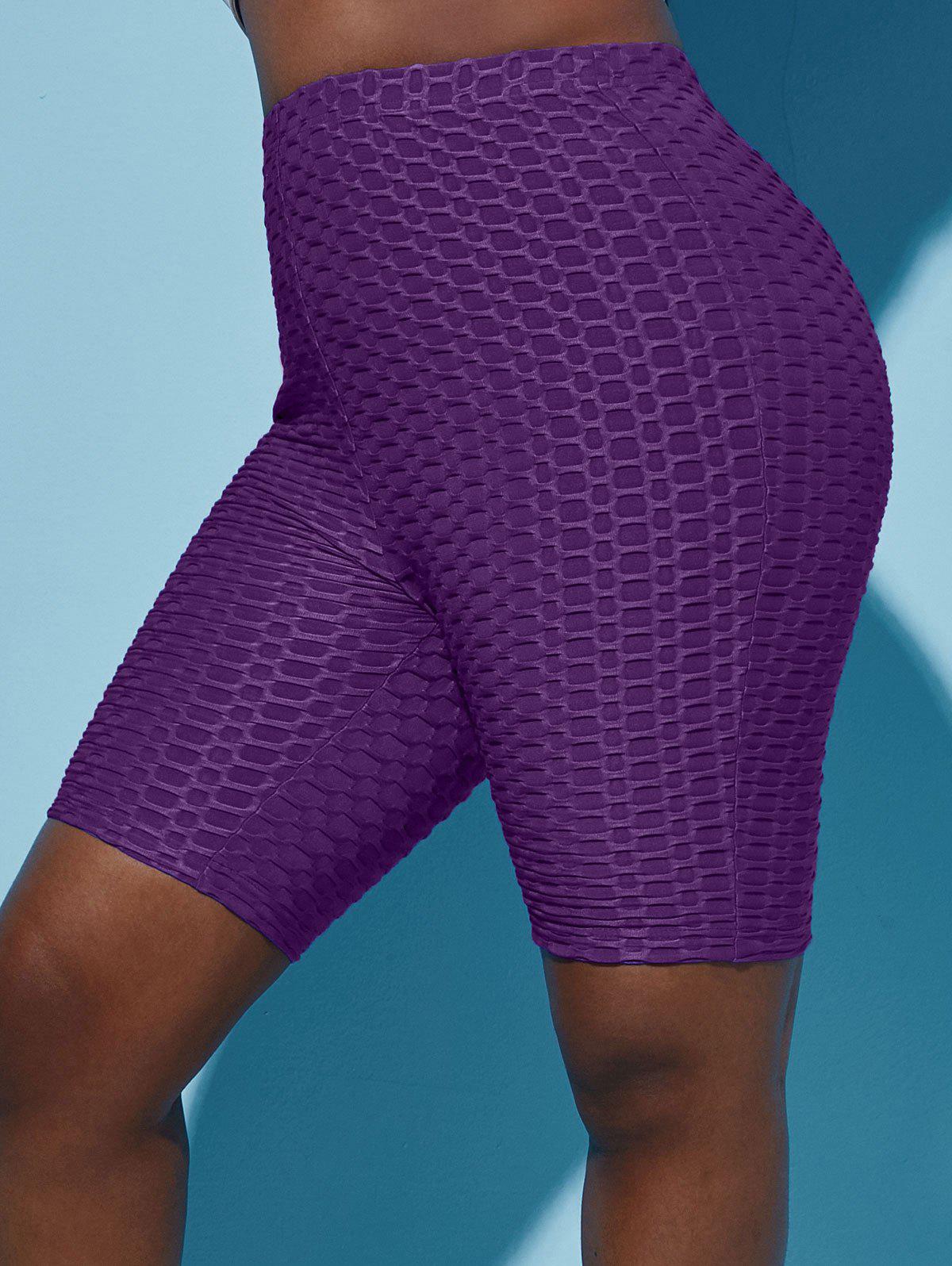 Solid Honeycomb Textured Plus Size & Curve Biker Shorts