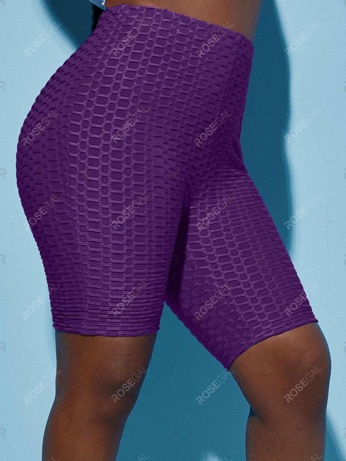 Solid Honeycomb Textured Plus Size & Curve Biker Shorts