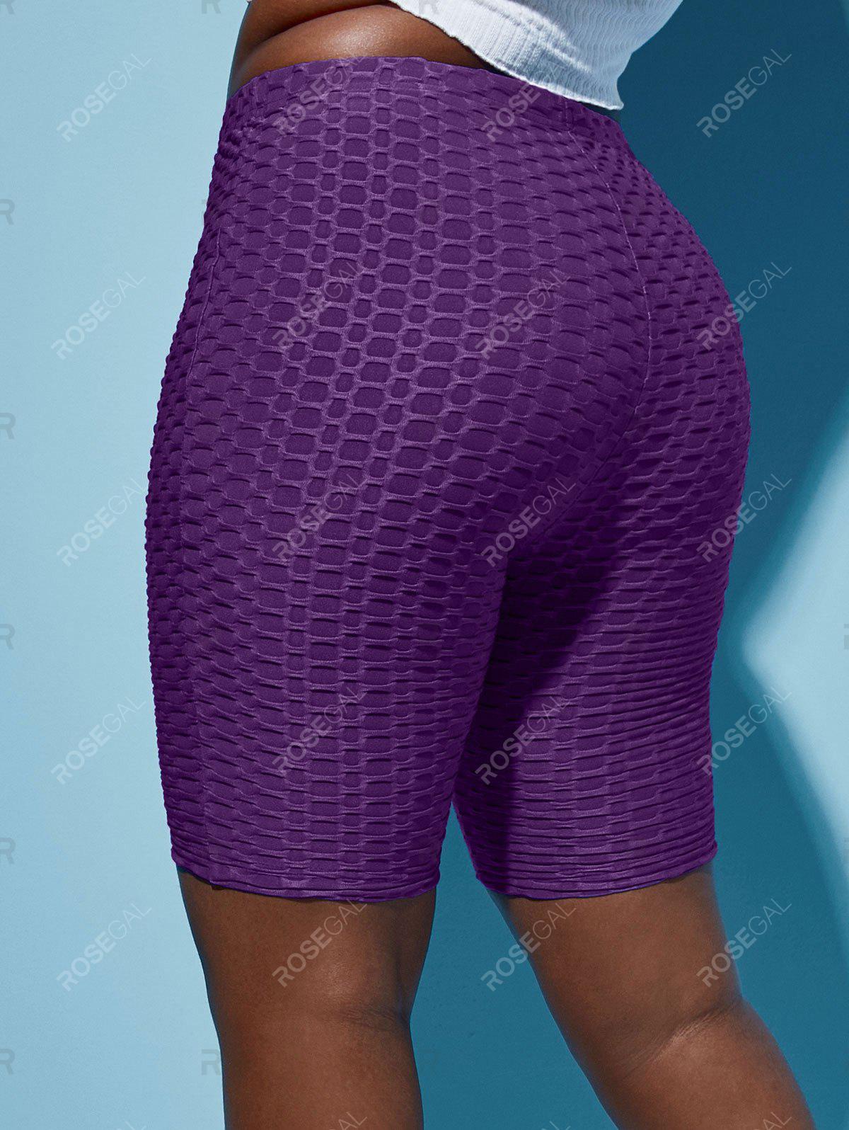 Solid Honeycomb Textured Plus Size & Curve Biker Shorts