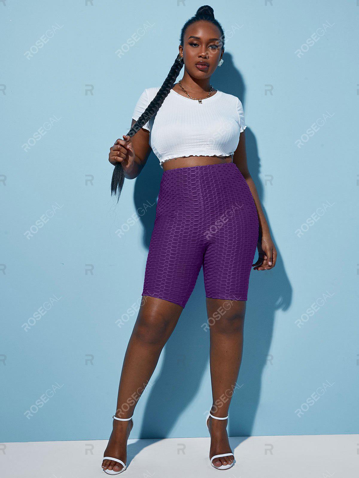 Solid Honeycomb Textured Plus Size & Curve Biker Shorts