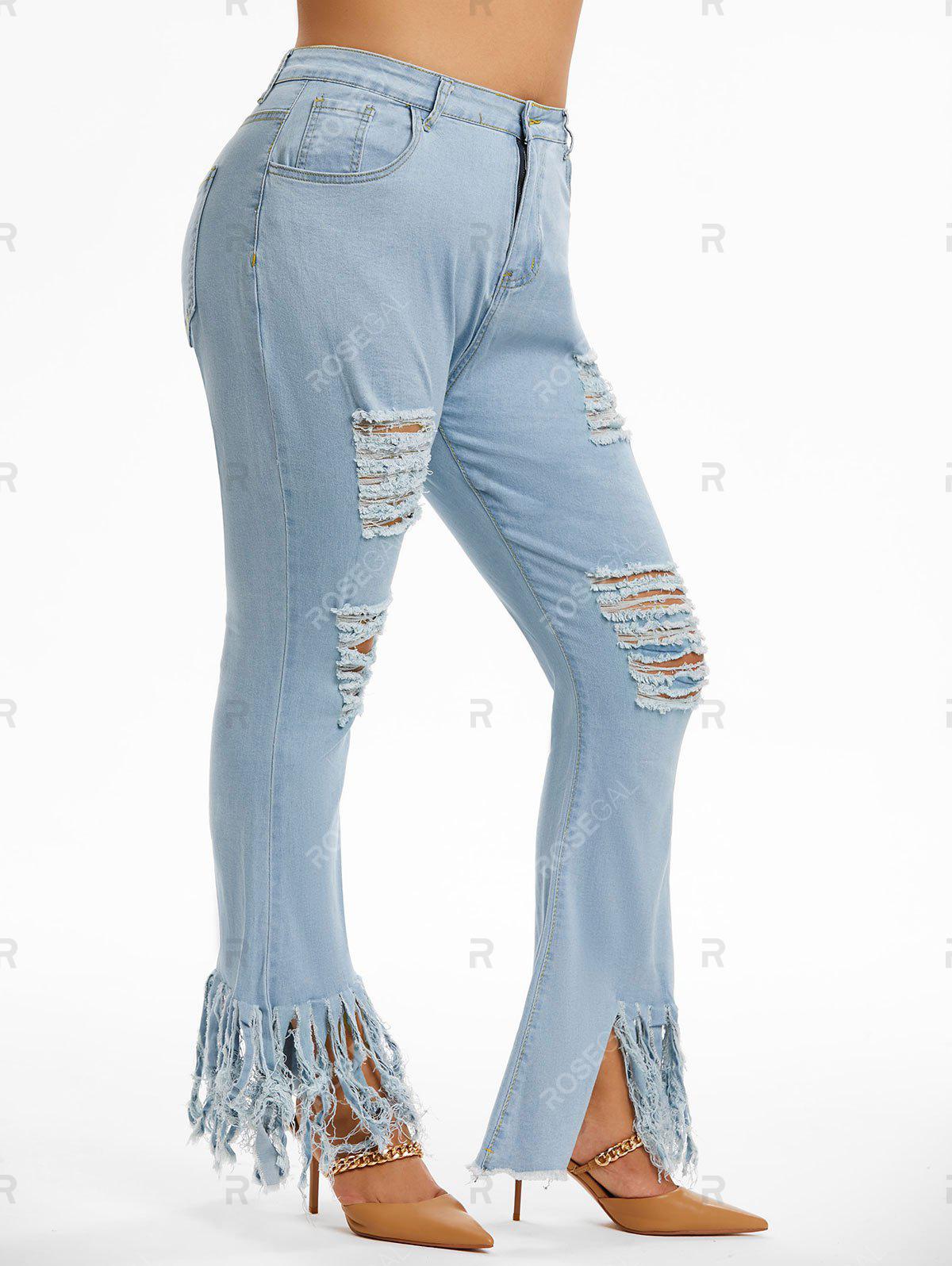 Plus Size & Curve Distressed Fringed Bell Bottom Jeans