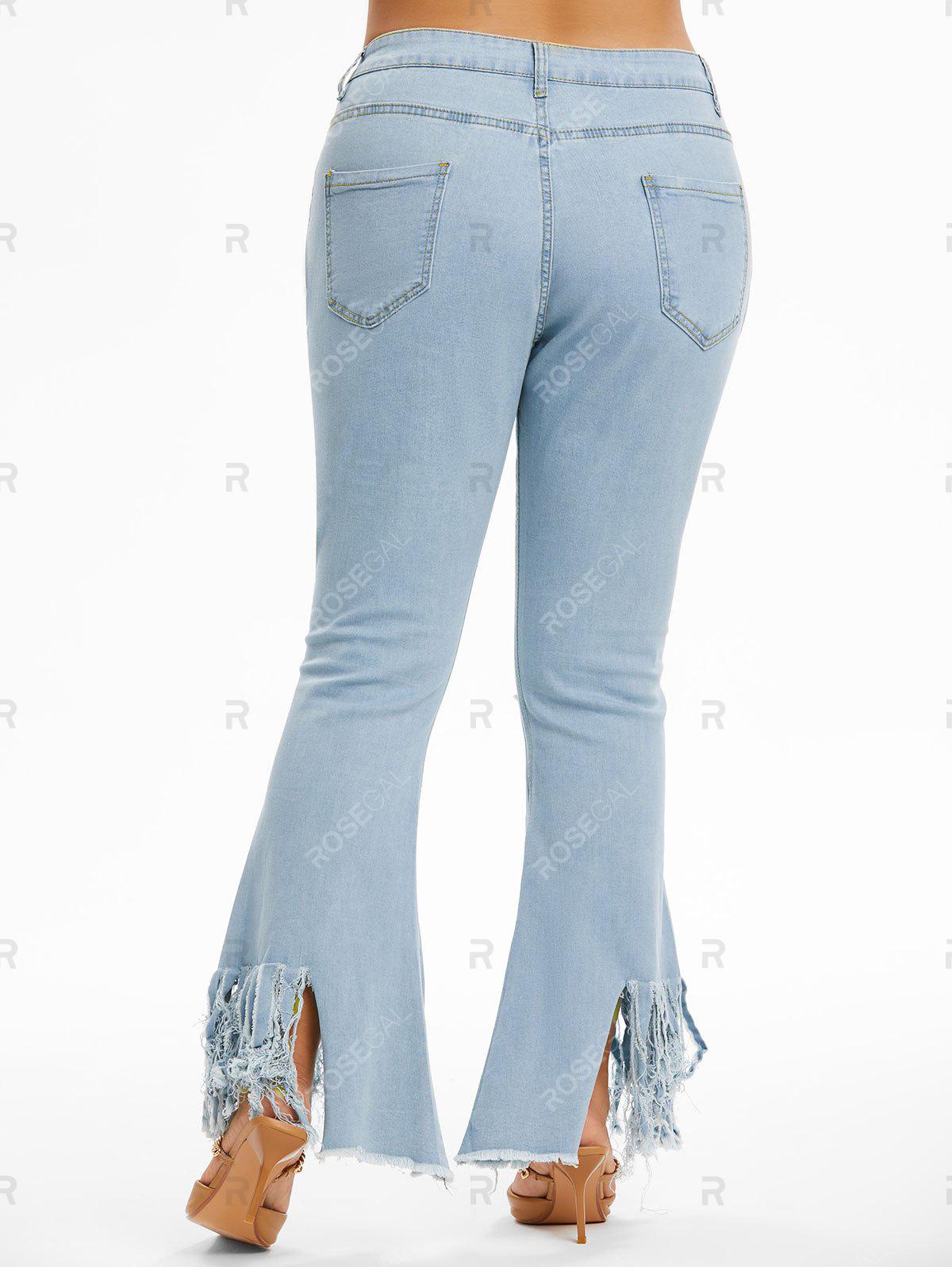 Plus Size & Curve Distressed Fringed Bell Bottom Jeans